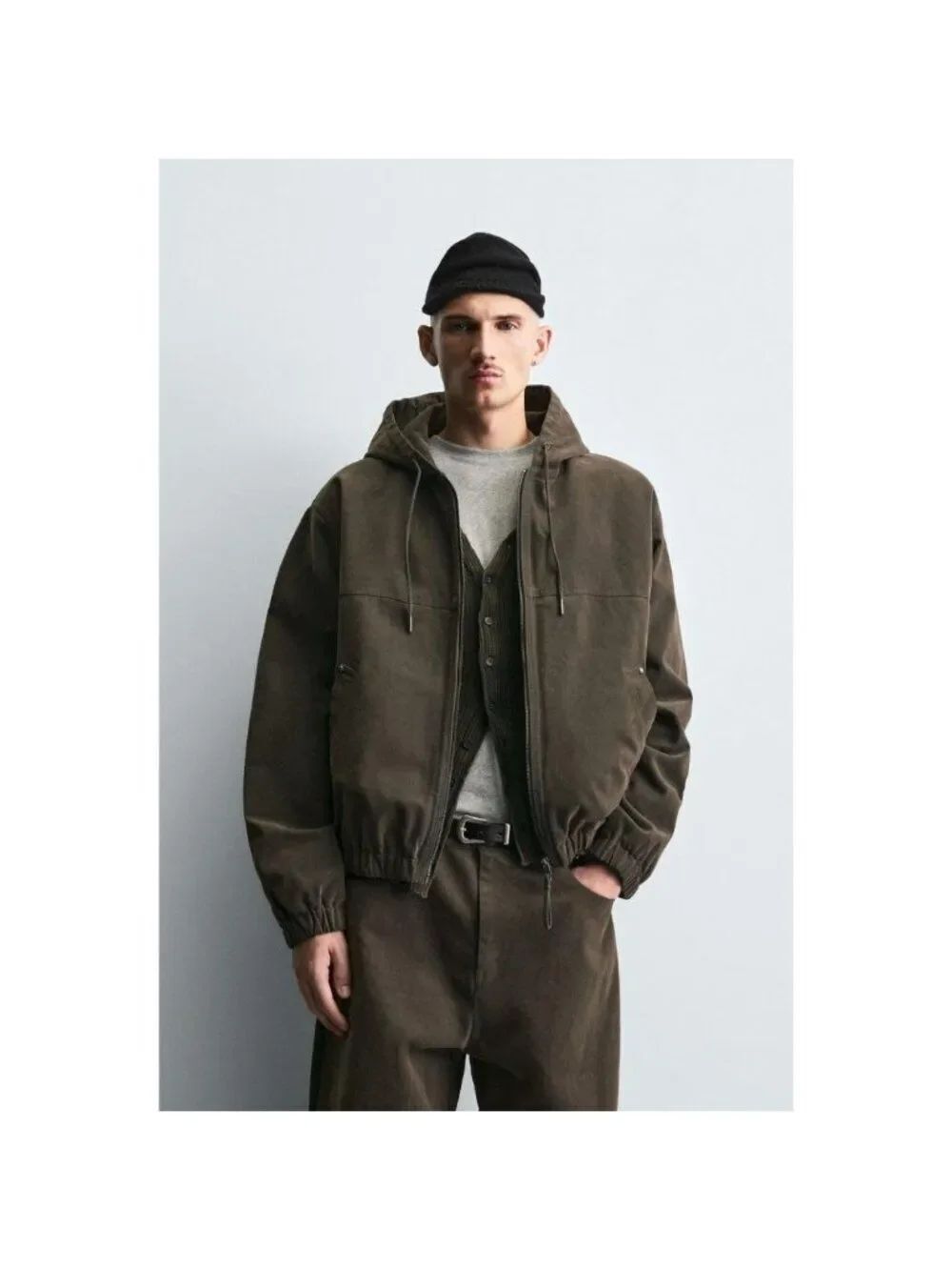 Zara MensโHooded Puffed Jacket L Green Cotton Full Zip 8281/440 NWOT